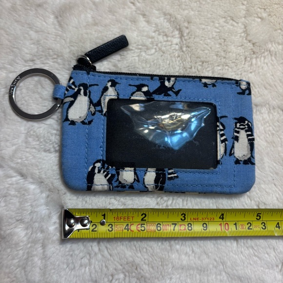 Vera Bradley ID Case Playful Penguins with Keyring Blue White Black Zip-Up - Picture 9 of 10